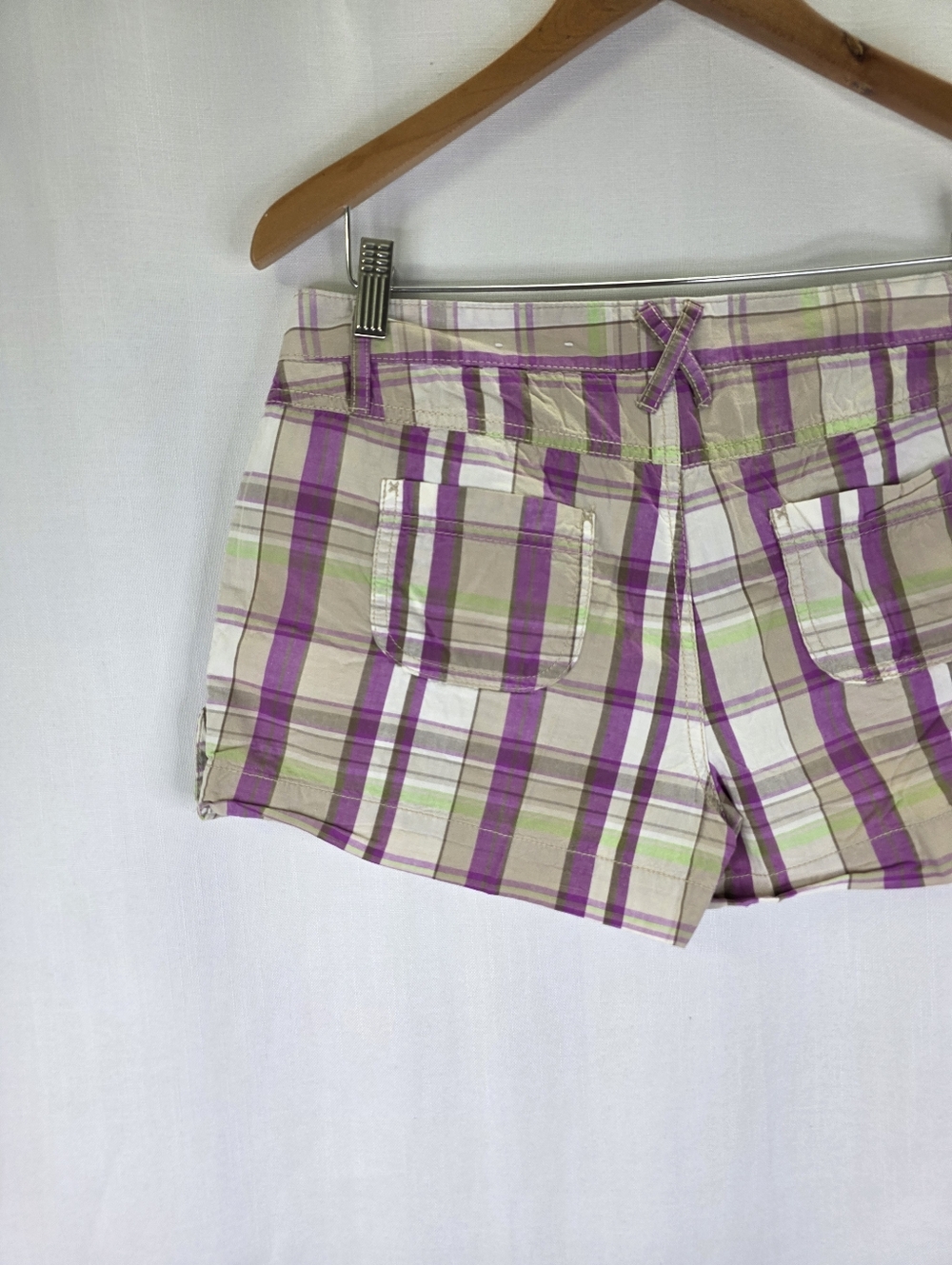 SO Y2k Vintage Low Rise Preppy Plaid Mini Shorts Pink Green Size 9 Juniors 2000s - Picture 9 of 13